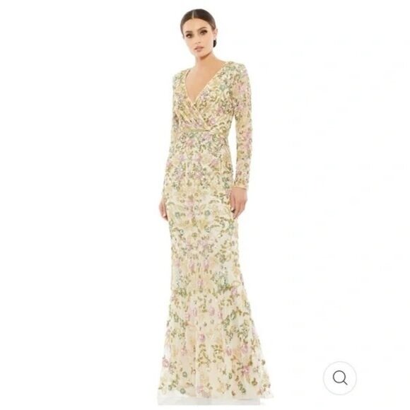 Mac Duggal 5503 Long Sleeves Embellished Floral Sequins Evening Gown Maxi Sz. 4 - Picture 2 of 10